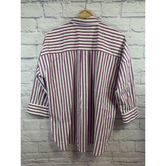 J‎ Jill Wearever Collection Size XS Button Up 3/4 Sleeve Striped Purple - Picture 3 of 10